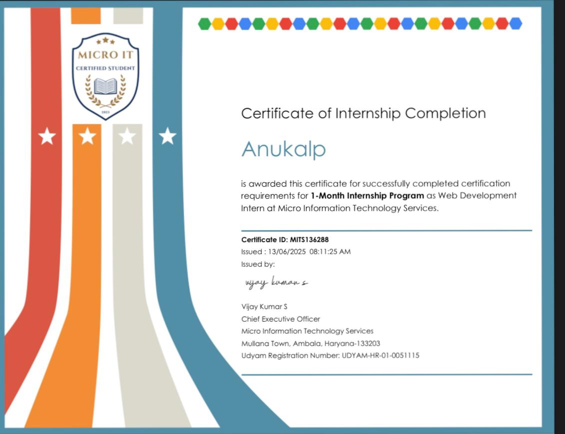 Web Development Intern